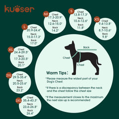 Kuoser waterproof dog coat back view shows secure weather protection.
