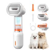 Kurtmark vacuum dog brush captures loose fur in chamber during grooming sessions