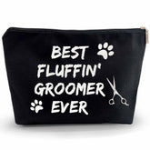 Kwtzkuo dog groomer cosmetic bag front view showing durable linen waterproof fabric for travel