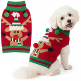 KYEESE dog Christmas sweater with reindeer pattern, keeps pets warm on winter walks.