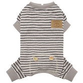 KYEESE dog pajamas front view shows soft striped ivory-brown fabric for cozy lounging.