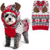 Kyeeese dog Christmas sweater with moose hood during holiday stroll for cozy festive charm