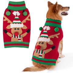 KYEESE dog Christmas sweater with reindeer pattern for cozy holiday walks.