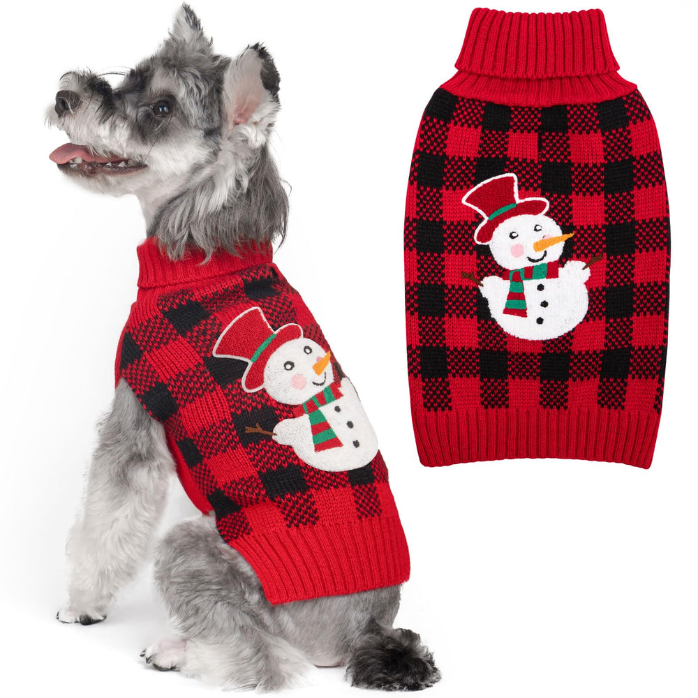 KYEESE dog Christmas sweater snowman back design adds festive charm for holiday photos.