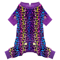 KYEESE dog pajamas leopard velvet closeup highlights soft stretch fabric for cozy fit