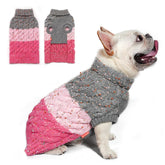 Kyeeese dog sweater color block pink front view highlights cozy warmth for small dogs.
