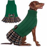KYEESE dog sweater green XXL front view highlighting warm turtleneck and bowtie flair.