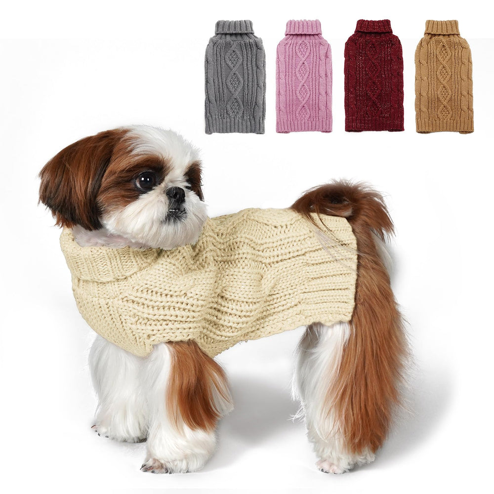 KYEESE dog sweater front view highlights beige turtleneck and warmth