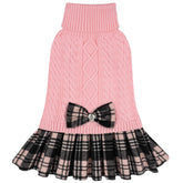 KYEESE pink-dog-sweater-bowtie-turtleneck keeps pets stylish and warm during outings.