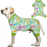 KYEESE dog pajamas with colorful dinosaurs front view for cozy XXL wear