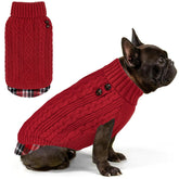 KYEESE dog sweater with turtleneck and gingham patch for cozy style.
