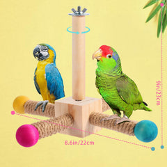 Kyouki parrot toy natural pine wood and hemp rope for gnawing and beak shaping.