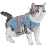 kzrfojy cat surgery recovery suit gray front view supports post-op comfort and incision protection
