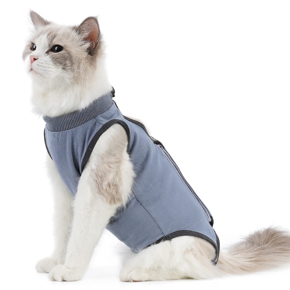 kzrfojy traje de recuperación para gatos, vista frontal, muestra ajuste suave