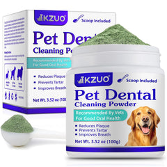 KZUO Dog Dental Powder packaging highlights convenient oral care