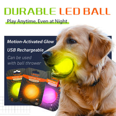 LaRoo LED dog ball close-up shows teeth-cleaning grooves.