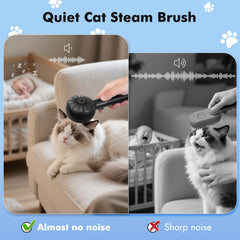 LACOKI Cat Steam Brush demonstrates cool mist to minimize static during brushing.