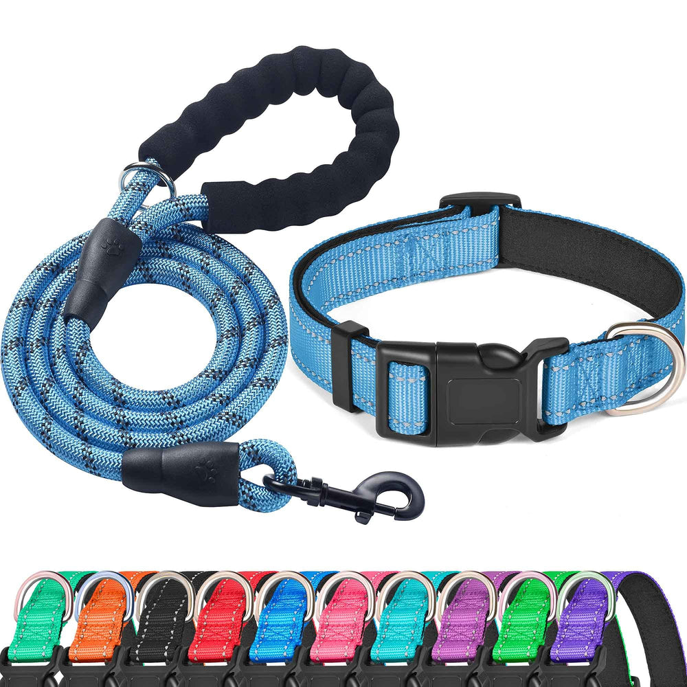 Ladoogo reflective dog collar with neoprene padding for comfort and night visibility during walks.