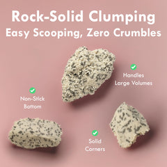 Lady N Granular Tofu Litter strong clumps image highlights fast cleanup and reduced spill.