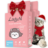 Lady N tofu-litter mini-pellets close-up showing auto-cleaning compatibility.