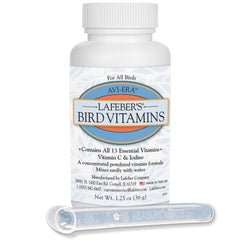 Lafeber's Avi-Era Powder bottle front showcases a trusted bird vitamin formula for balanced nutrition.