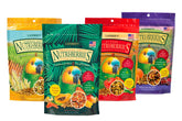 Lafebers Gourmet Nutri-Berries Tropical Fruit bag with real fruit pieces for balanced parrot nutrition.