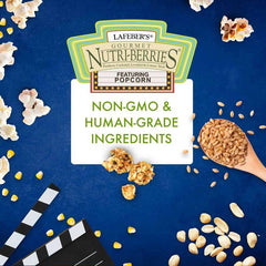 LAFEBER'S Popcorn Nutri-Berries non-GMO label signals safe, premium ingredients.