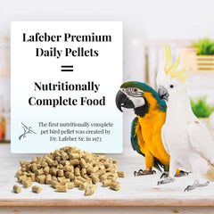 LAFEBER'S Premium Diet Pellets being fed to a macaw illustrates easy feeding routines.