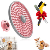 Lalolee dog lick mat pink packaging shows branding for crate training benefits