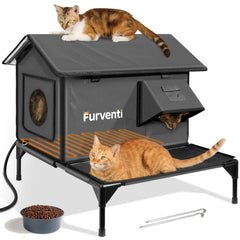Lamlingo heated cat house with camera brackets inside and outside for monitoring outdoor time