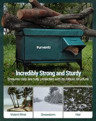 Lamlingo elevated-base design keeps cats dry on muddy ground.