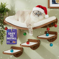 LAMOOSHIK cat wall shelves walnut finish assembly for secure indoor climbing.