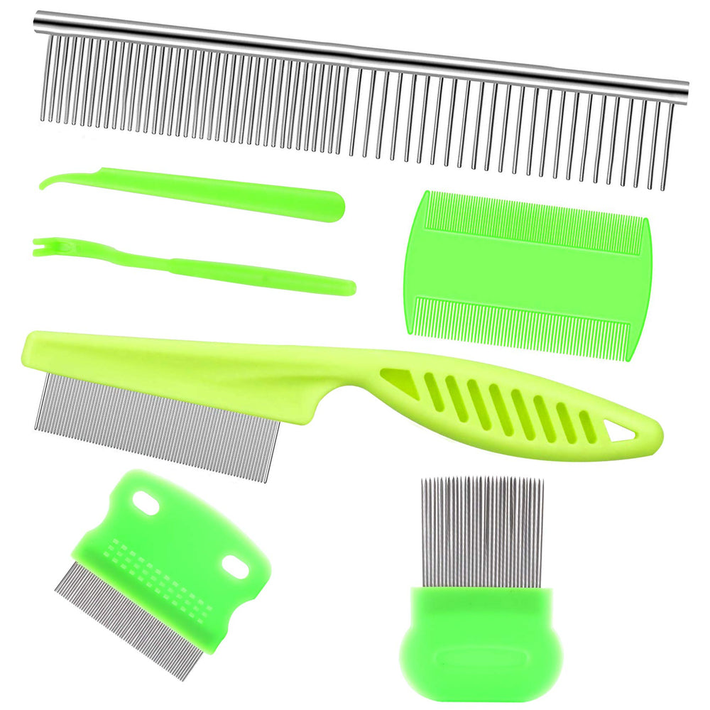 Lamoutor 7Pcs pet flea comb set—durable grooming tools for thorough brushing