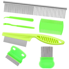Lamoutor 7Pcs pet flea comb set—durable grooming tools for thorough brushing