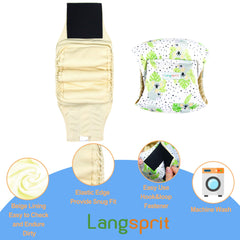 Langsprit machine-washable dog diaper highlights simple cleaning between uses.