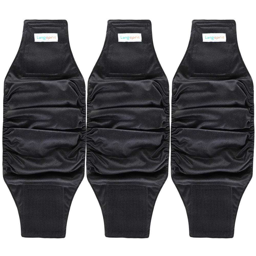 Langsprit male belly band black pack3 closeup highlighting absorbent core and leak protection