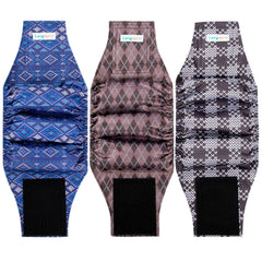 Langsprit male belly bands pack 3 flatlay showing plaid design and adjustable closure