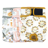 Langsprit washable dog diapers 3-pack front view showing secure fit and playful patterns