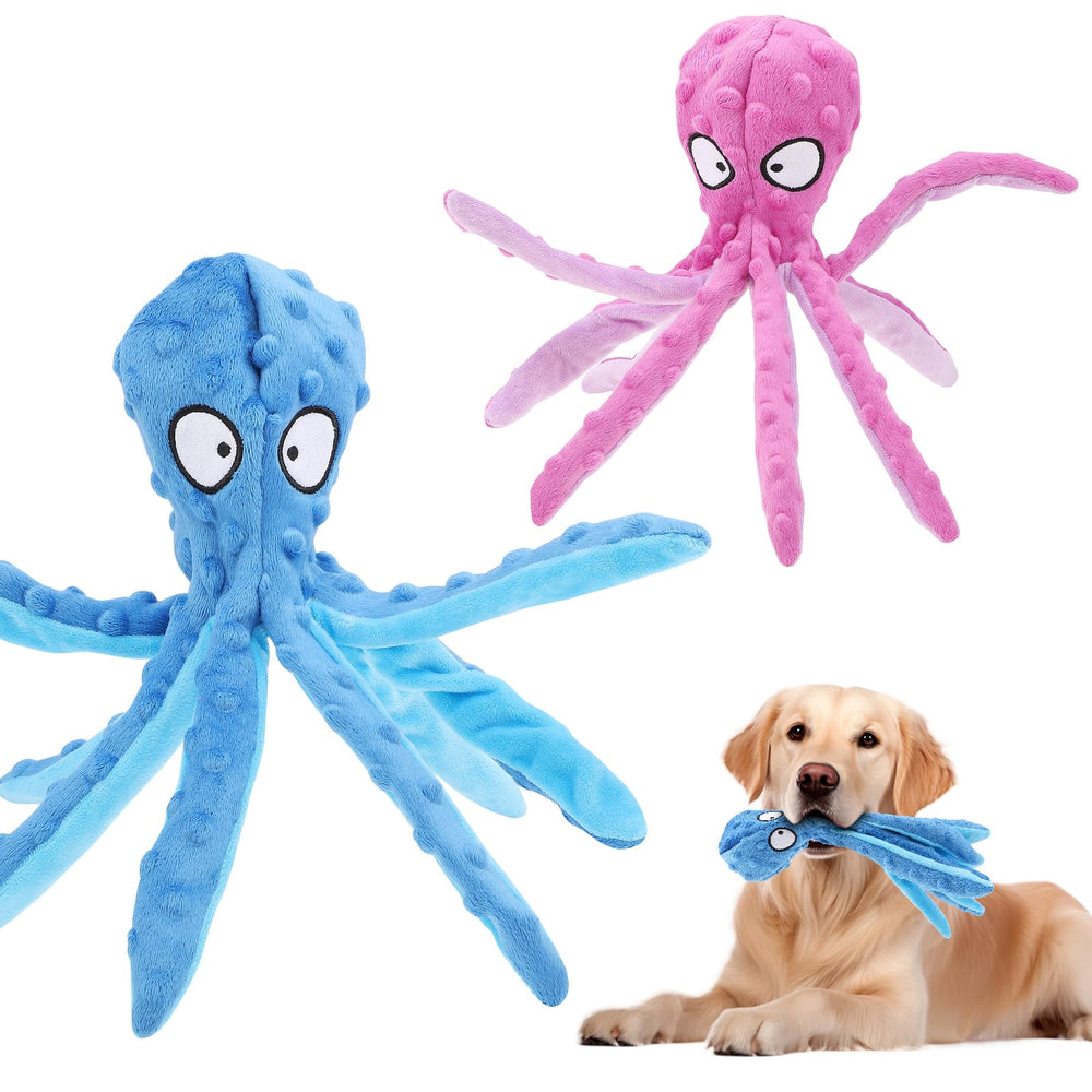 lanjue octopus dog toy blue close-up squeak for interactive play