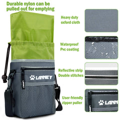 LANNEY dog treat pouch shoulder crossbody wear enables versatile training setups.