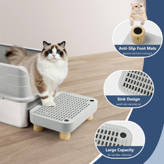 Lanstics litter box step non-slip surface ensures stable, safe access for kittens and seniors.