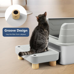 Lanstics litter box step wooden base provides sturdy support with natural aesthetic.