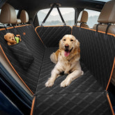 Lantoo dog seat cover back view shows waterproof protection against hair and scratches.