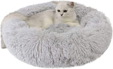 Large Cat Bed round shape with plush faux-fur surface for cozy naps.