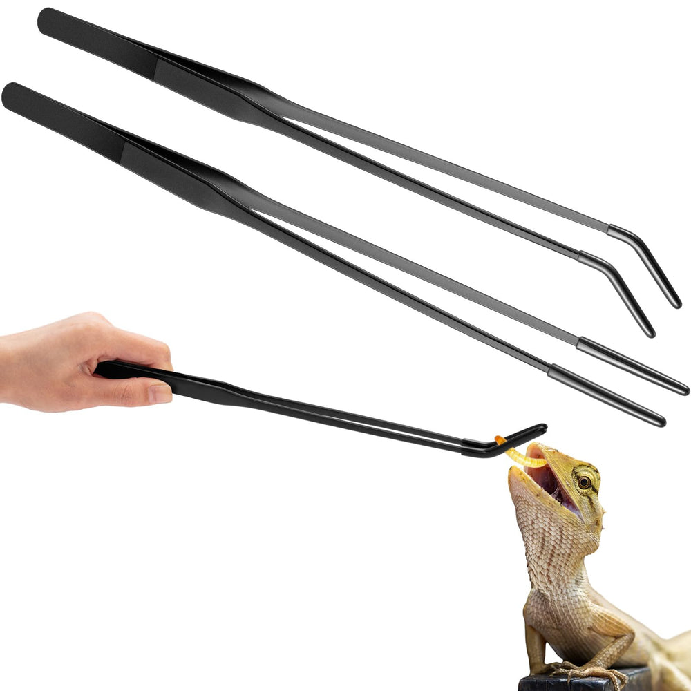 Lasnten straight 15in tongs for precise bearded dragon feeding.