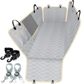 Lassie dog car seat cover hammock with side flaps protects doors during travel.
