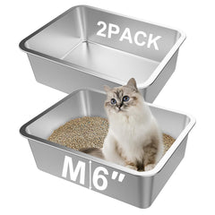 Lawei 2PCS stainless steel cat litter box—open view for easy access and quick cleaning.