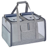 Lawfery cat carrier dual compartments keeps two pets secure during travel.