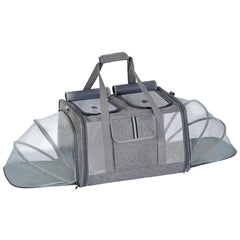 Lawfery cat carrier dual compartments keep two pets safely separated during travel.