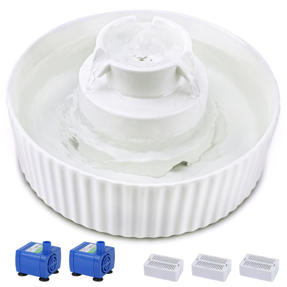 Lawfery Ceramic Cat Water Fountain front view highlighting durable ceramic construction.